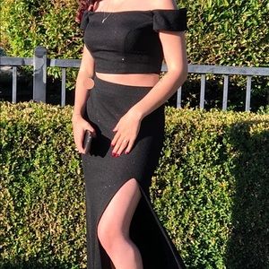 Size 2, Black with silver sparkles, 2 piece, & from Blossom’s Bridal and Formal.